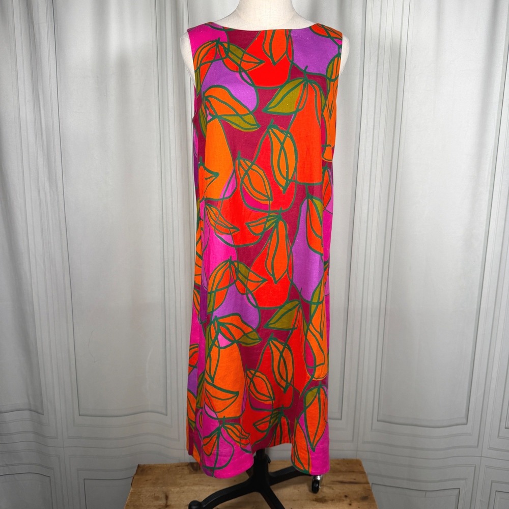 Lesley Evers Retro‎ Pear Print Linen Shift Dress Extra Small XS Bold Mod